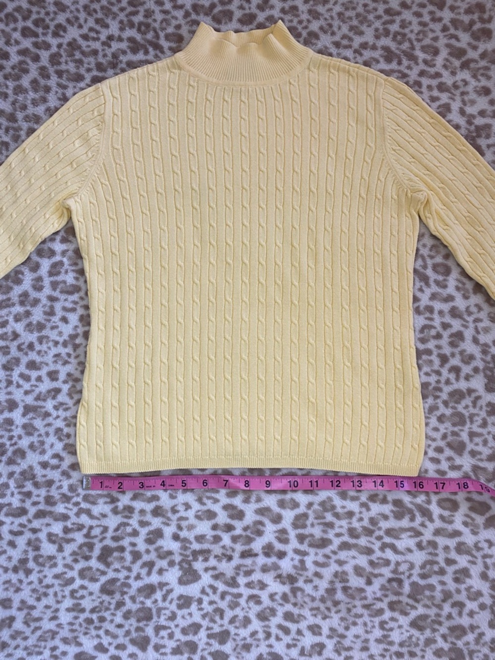 Classic Elements Butter Yellow Cable Knit Mock Neck Sweater, Soft, Cozy, Size S - Picture 10 of 12